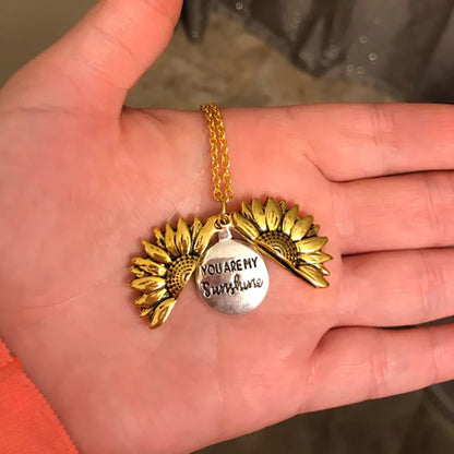 "You Are My Sunshine" Open Locket Sunflower Necklace 3