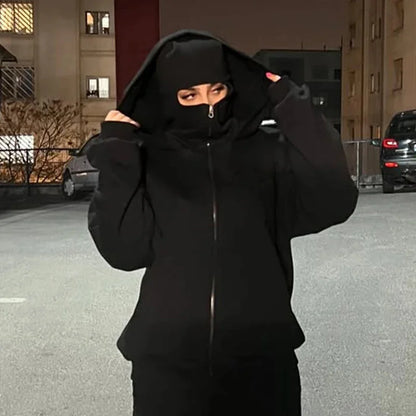 Balaclava Hoodie – Double Hooded Zip-Up Windproof Sweatshirt with Built-In Warm Mask 3