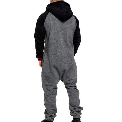 Hooded Fleece Solid Color Jumpsuit 3