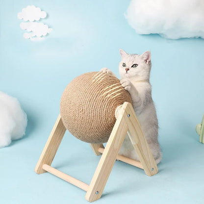 Solid Wood Natural Sisal Scratcher Cat Ball Toy 3
