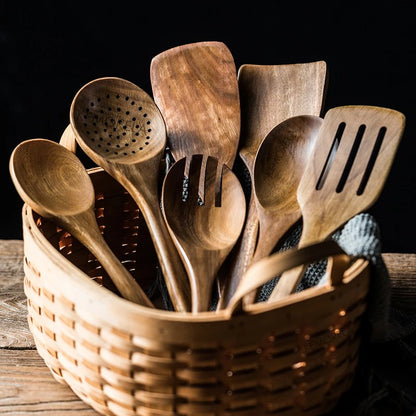 Premium Wooden Kitchen Utensil Set with Holder 3