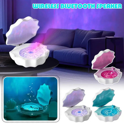 Shell Bluetooth Speaker with Northern Lights Projector – 7-Color Mood Lamp, White Noise & Ocean Wave Effects 3