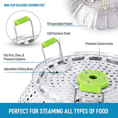 Integrated Collapsible Stainless Steel Food Steamer Basket 3