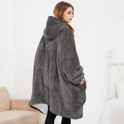 Oversized Wearable Blanket Hoodie – Sherpa Fleece Sweatshirt with Sleeves & Pocket, Warm Plush Hooded Blanket 3