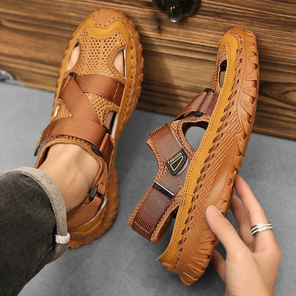 Men's Handmade Cowhide Breathable Mesh Sandals 3