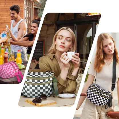 Checked In Oversize Double Zip Checkered Crescent Sling Bag 3