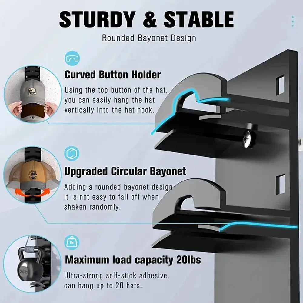 Wall-Mounted Hat Rack for Baseball Caps – Multifunctional Cap Organizer & Holder for Door or Closet Storage 3