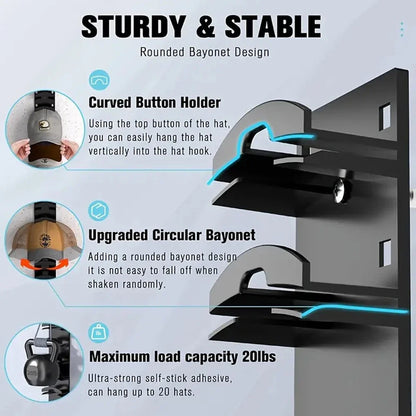 Wall-Mounted Hat Rack for Baseball Caps – Multifunctional Cap Organizer & Holder for Door or Closet Storage 3