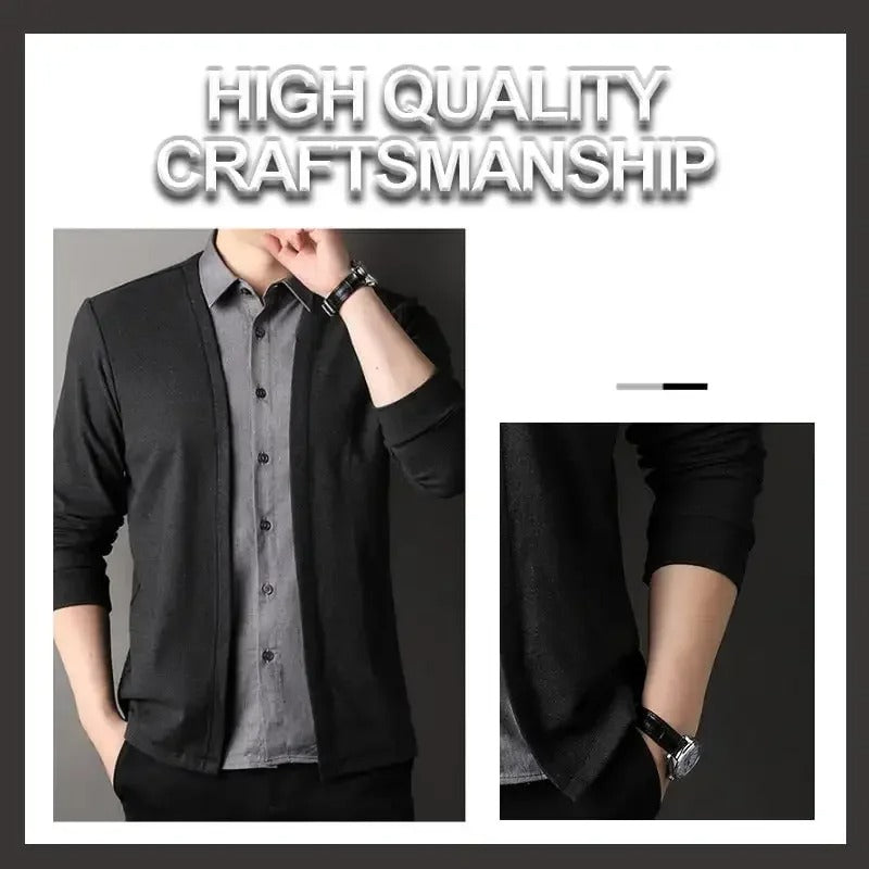 Men's Fake Two Piece Shirt Collar Knitted Cardigan 3