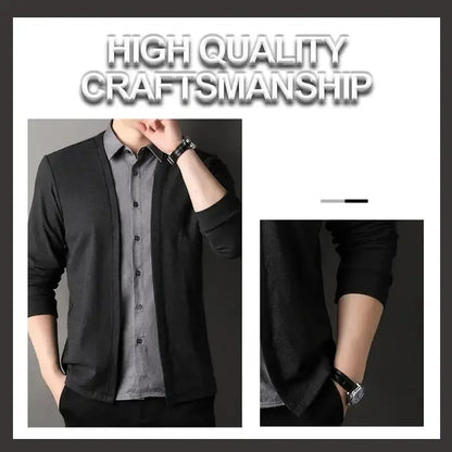 Men's Fake Two Piece Shirt Collar Knitted Cardigan 3