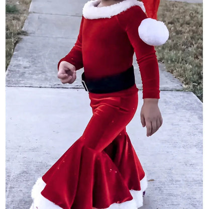 Baby Girls Santa Claus Costume Long Sleeve Bell Bottom Pants 3