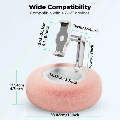 Plush Pillow Snack Bowl Tablet & Phone Holder – Adjustable Angle & Length Holder for Video Chat, Streaming, and Desk Use 3