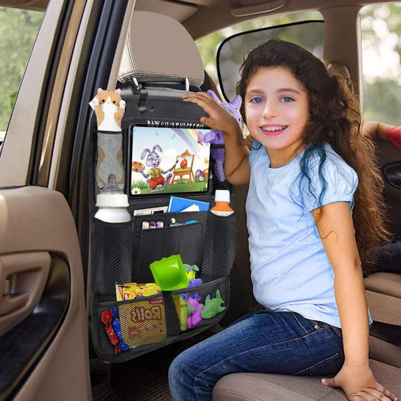 Car Backseat Organizer with Touchscreen Tablet Holder – Seat Back Protector with Storage Pockets for Auto Accessories 3
