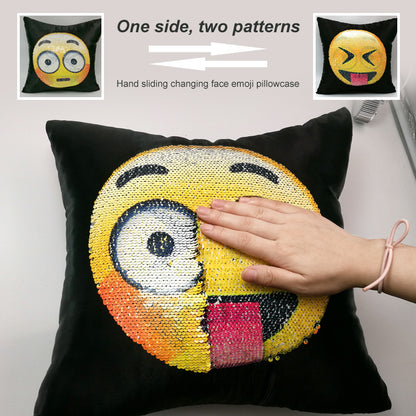 Awesome Changing Face Emoji Sequin Pillow 3
