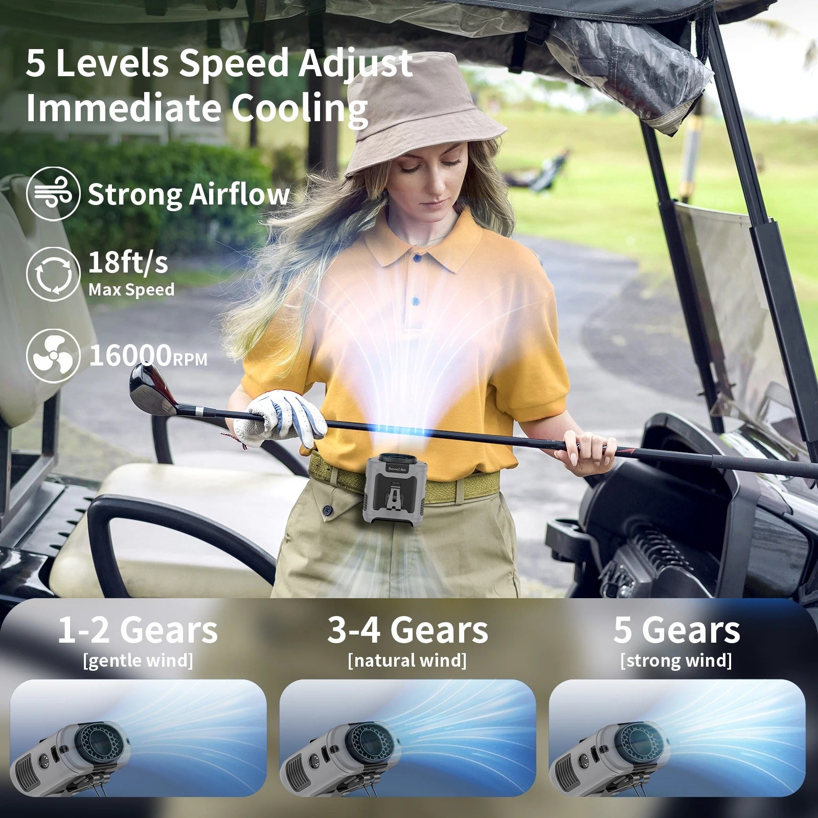 Portable Fan Belt – Rechargeable Wearable Cooler with Flashlight 3