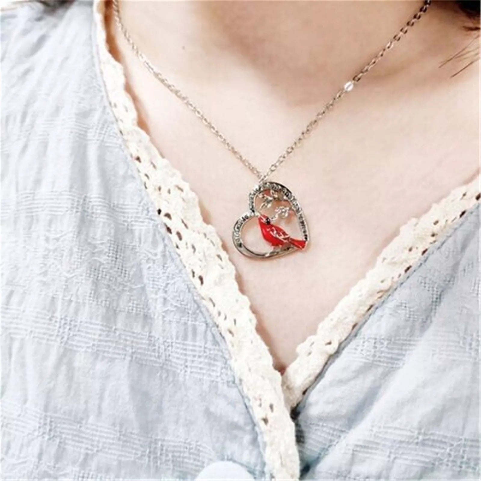 Cardinal Heart Pendant Necklace 3