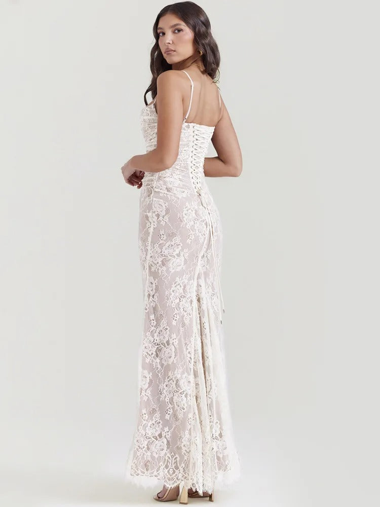 Shawl Drawstring Lace Maxi Dress 3