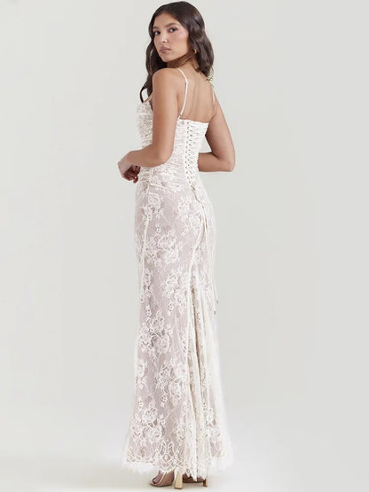 Shawl Drawstring Lace Maxi Dress 3
