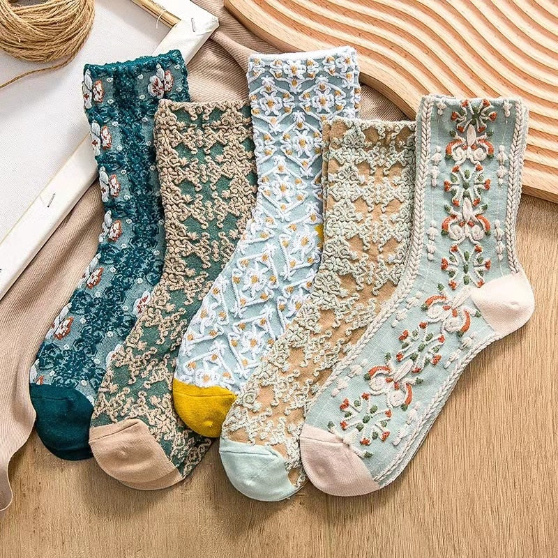 Harajuku Retro Embroidery Socks- 5 Pairs 3