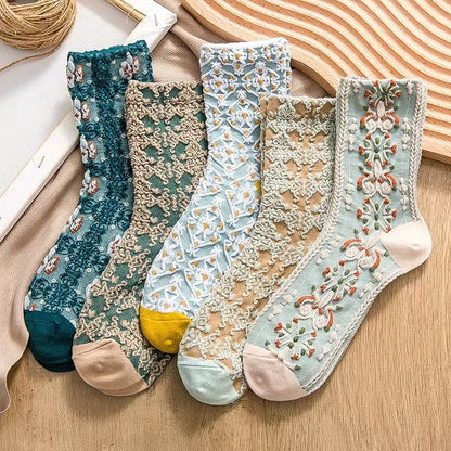 Harajuku Retro Embroidery Socks- 5 Pairs 3
