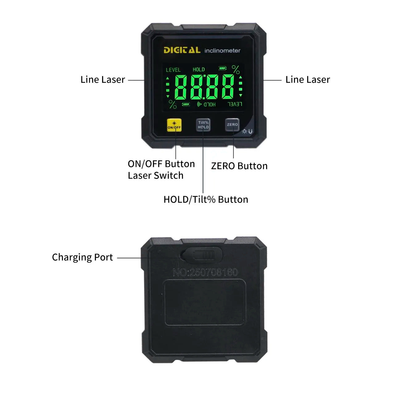 Digital Angle Finder with Laser – 4-Side Magnetic Inclinometer Gauge with Backlight 3
