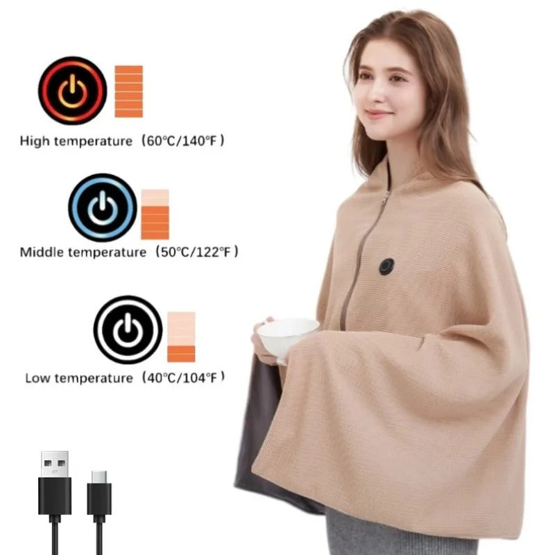 Portable Electric Heated Soft Zipper Shawl Blanket 3