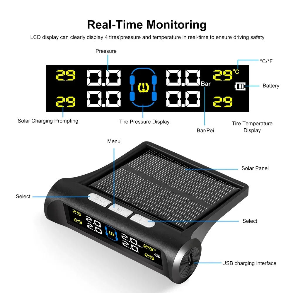 Real-time Display Solar Charging Tire Pressure Monitoring System 3