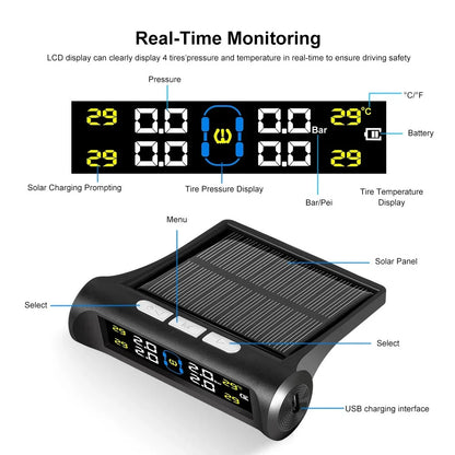 Real-time Display Solar Charging Tire Pressure Monitoring System 3