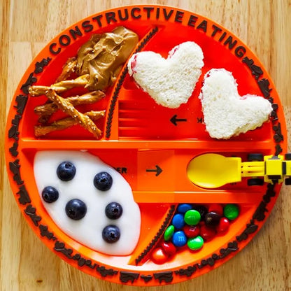 Construction Vehicle Tableware Set – Bulldozer & Excavator Themed Fork, Spoon & Plate for Kids, BPA-Free Food Plate 3