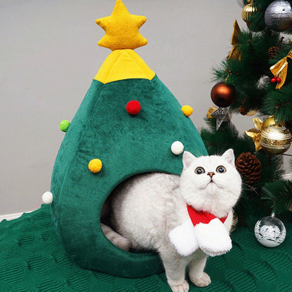 Cosy Warm Christmas Tree Cat Bed 3