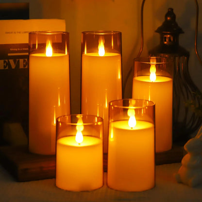 Flickering Gold Glass LED Flameless Pillar Candles with Remote 3
