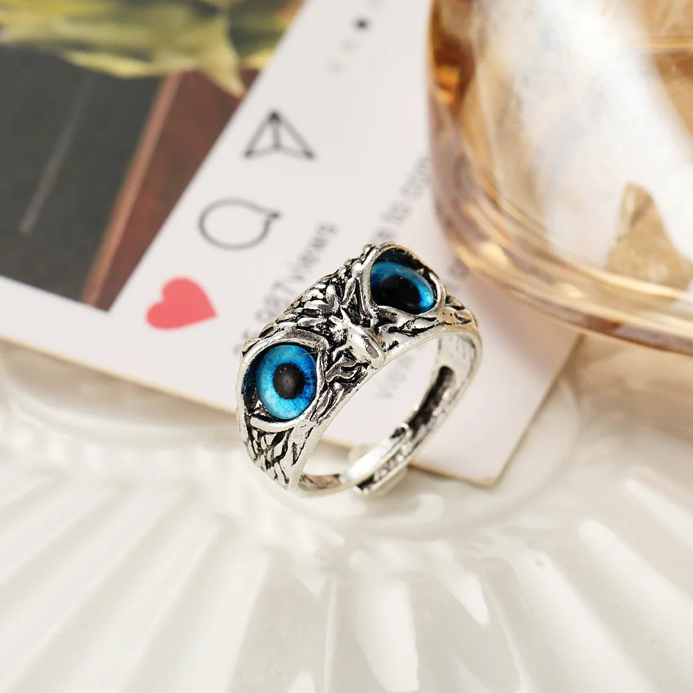 Demon Eye Owl Ring--925 Sterling Silver Adjustable Ring 4