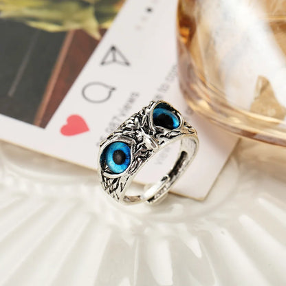 Demon Eye Owl Ring--925 Sterling Silver Adjustable Ring 4