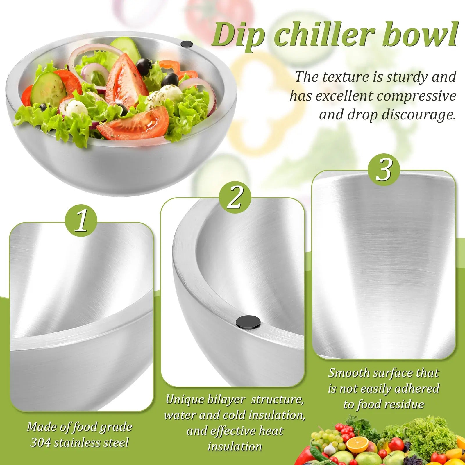 Stainless Steel Double-Wall Ice Chiller Serving Bowl 4