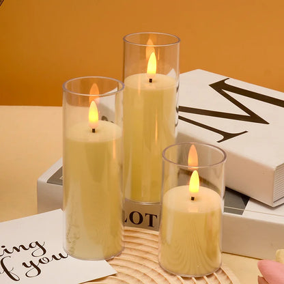 Flickering Gold Glass LED Flameless Pillar Candles with Remote 4