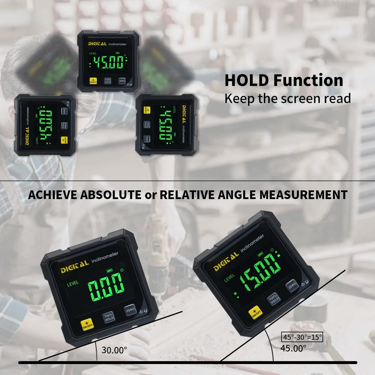 Digital Angle Finder with Laser – 4-Side Magnetic Inclinometer Gauge with Backlight 4