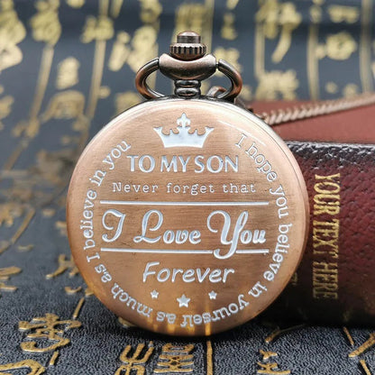To My Son Quartz Pocket Chain Watch 4