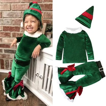 Baby Girls Santa Claus Costume Long Sleeve Bell Bottom Pants 4
