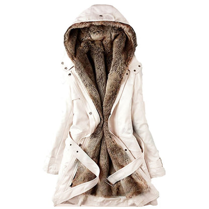 Hooded Faux Artificial Fur Slim Jacket 4