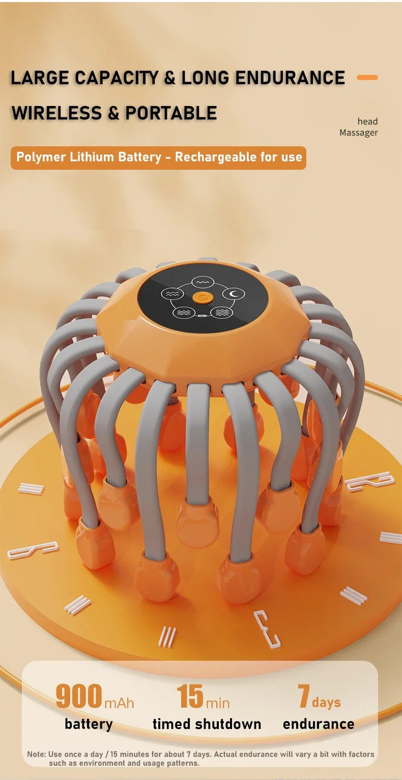 Migraine Head Massager – 360° Octopus Head Relaxation Device with 5 Modes 4