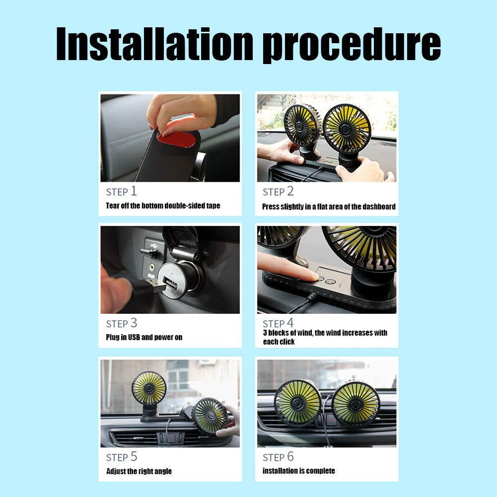360° Rotatable Car Cooling Dual Fan 4