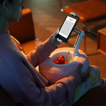 Plush Pillow Snack Bowl Tablet & Phone Holder – Adjustable Angle & Length Holder for Video Chat, Streaming, and Desk Use 4