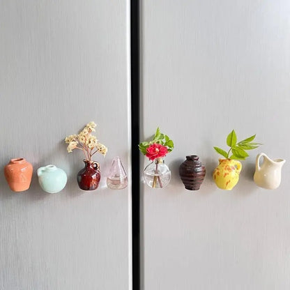 Cute Plant Ceramic Vase Fridge Magnets 4