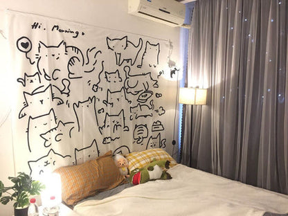 Cute Cat Cartoon Tapestry 4