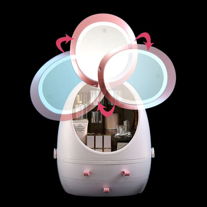 LED HD Mirror Makeup Storage Box Cosmetic Organizer Case 4