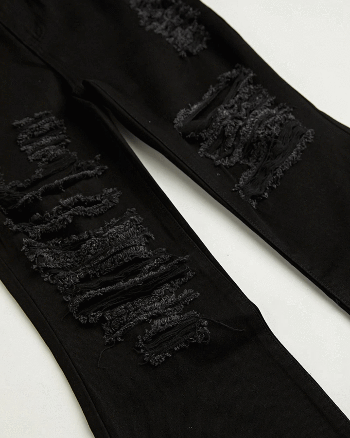 Black High Waist Distressed Flare Jeans 3