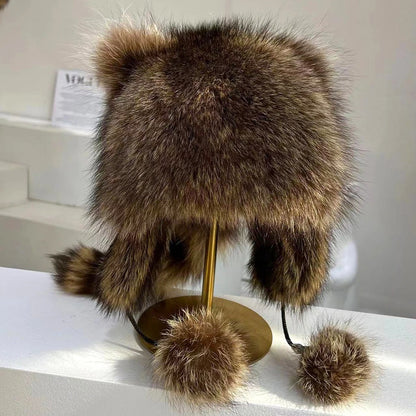 Raccoon Tail Faux Fur Parent-Child Plush Hat 4