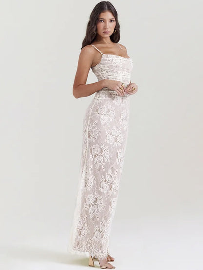 Shawl Drawstring Lace Maxi Dress 4