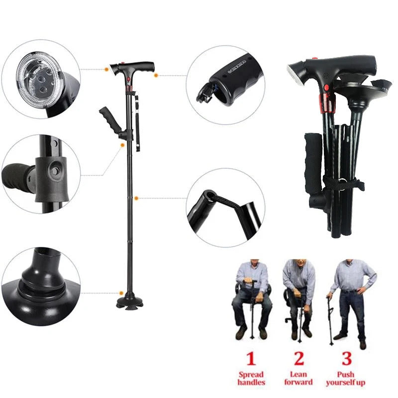 Folding Cane with LED Light – Adjustable, Ergonomic & Sturdy Walking Stick for Seniors 4