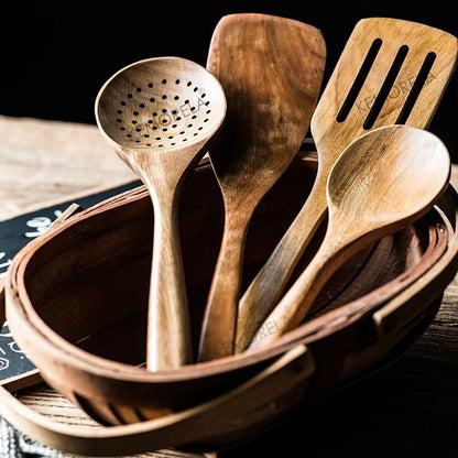 Premium Wooden Kitchen Utensil Set with Holder 4